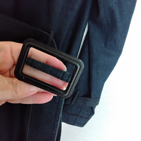 Focus 2000 Dark Blue Jean Size 12 Vintage Duster Length Coat Belted - Picture 4 of 12